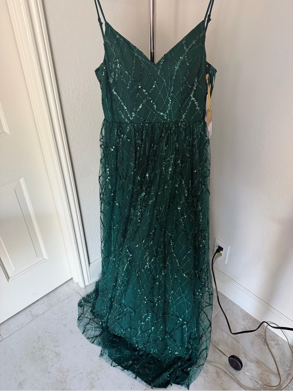 Macy's Emerald Green Sequin Tulle Prom Dress